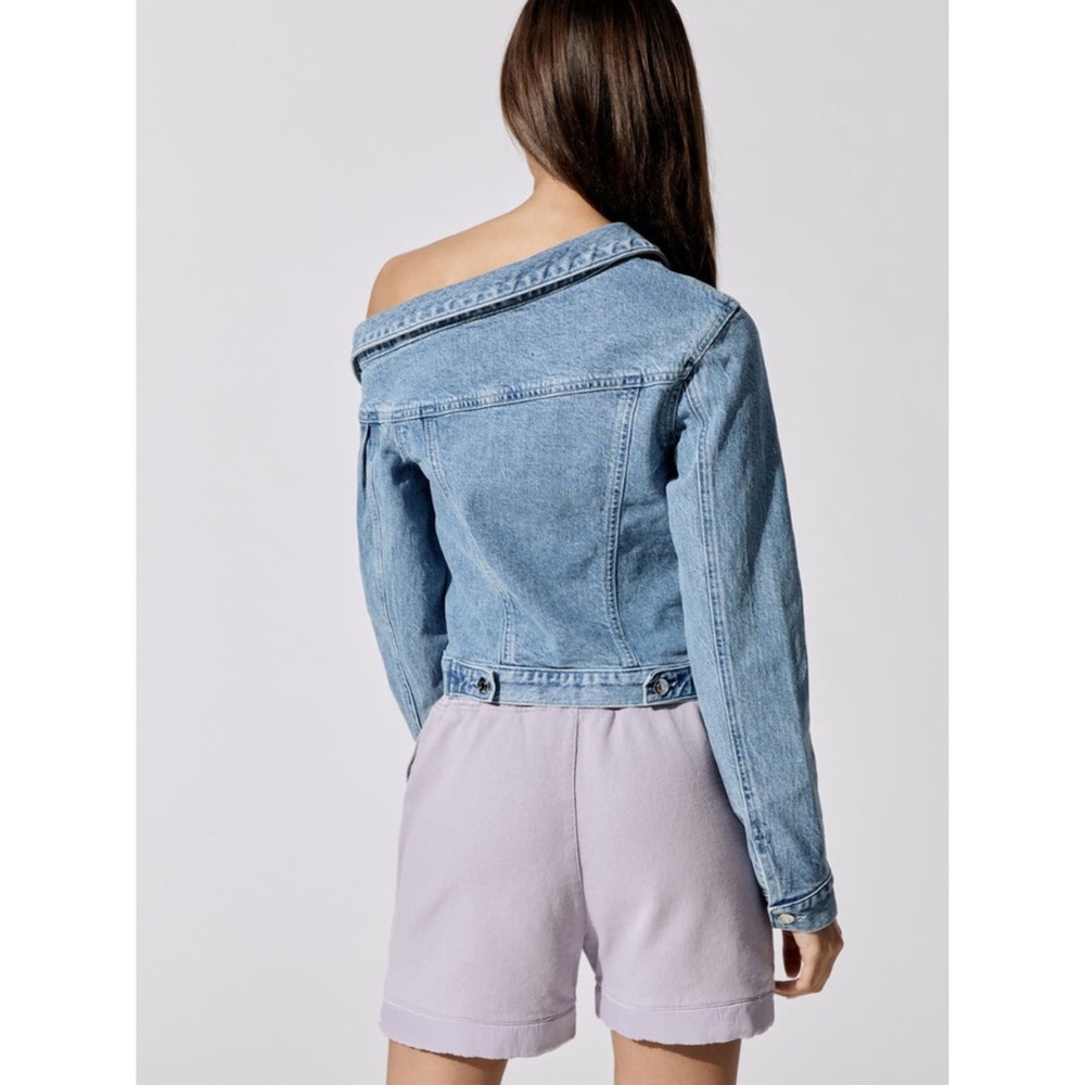 (135) NEW RtA Rebecca One Shoulder Denim Jacket Natural Blue XS - Picture 14 of 17